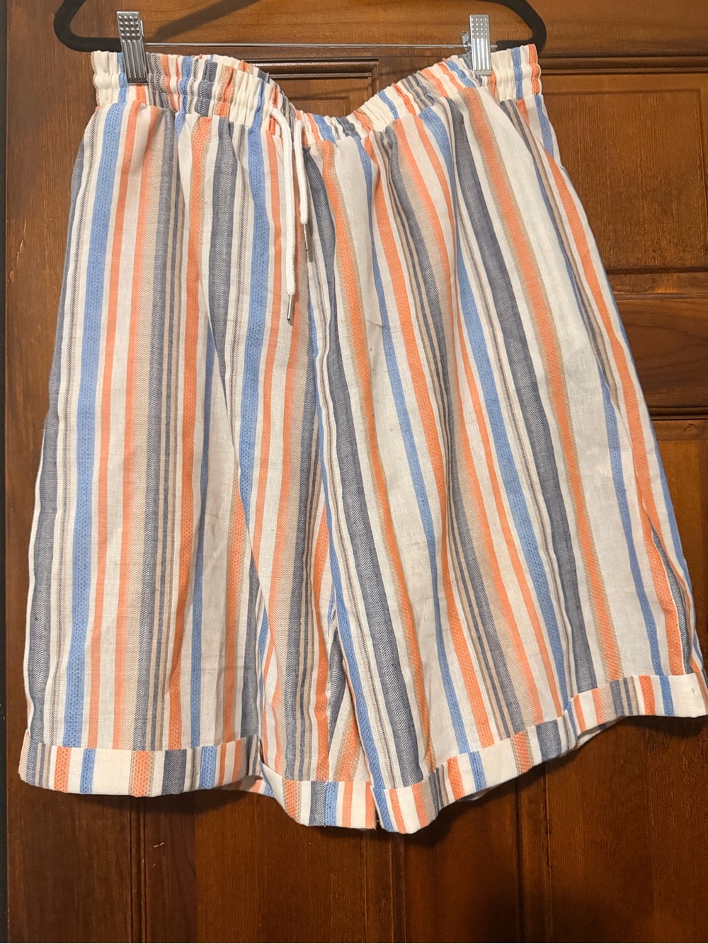 Striped Elastic-Waist women Casual Shorts - Blue, Orange, White